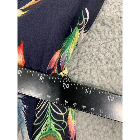 I Joah (S) Blue Colorful Feather Print Lined Adjustable Spaghetti Strap Dress - Picture 10 of 12